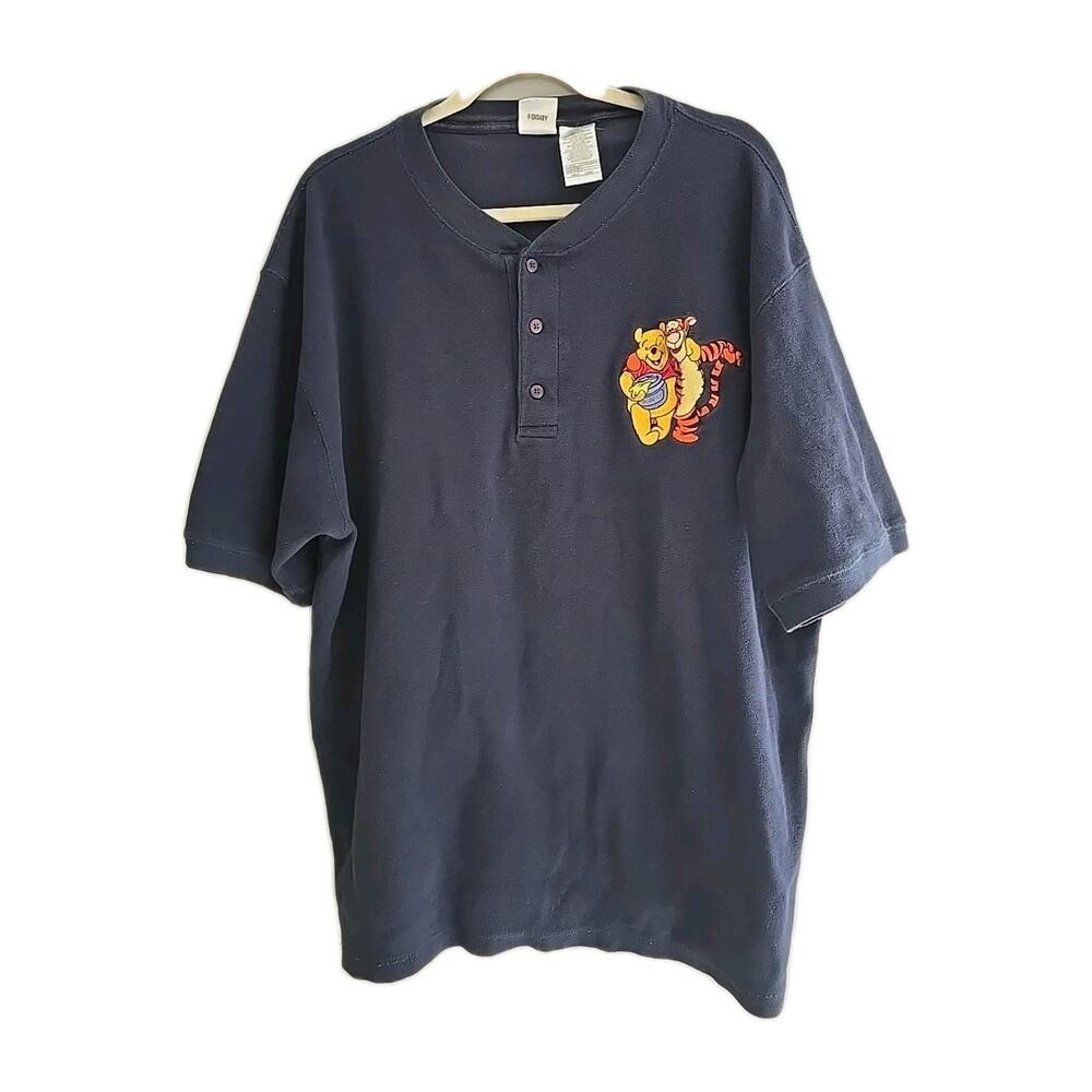 Disney Winnie the Pooh & Tigger Navy Blue Henley Short Sleeve Top Womans Size XL